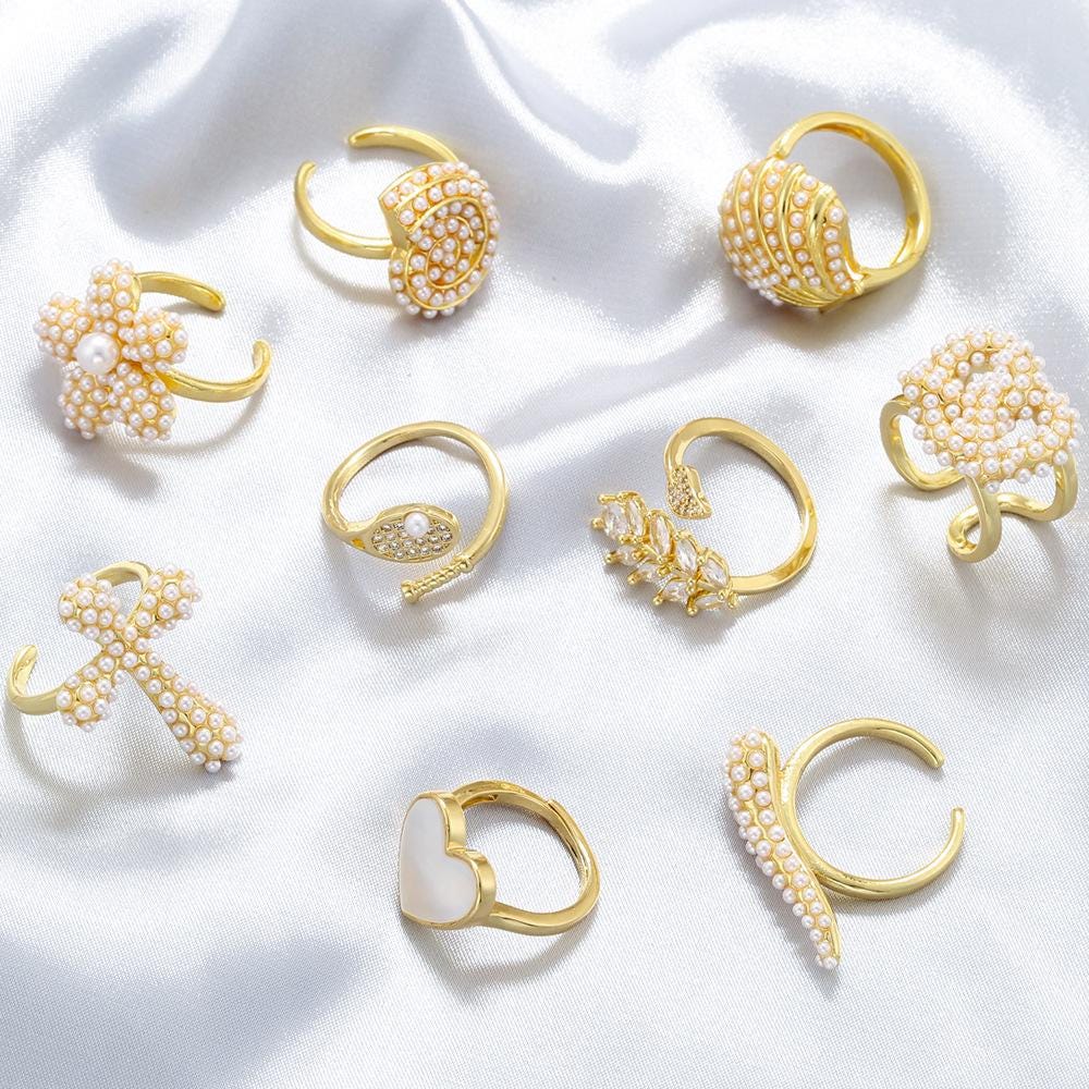 Pearl Rings Adjustable Conch Shape Rings Gold Silver Plated Women Shell Rings DIY Gifts for Women