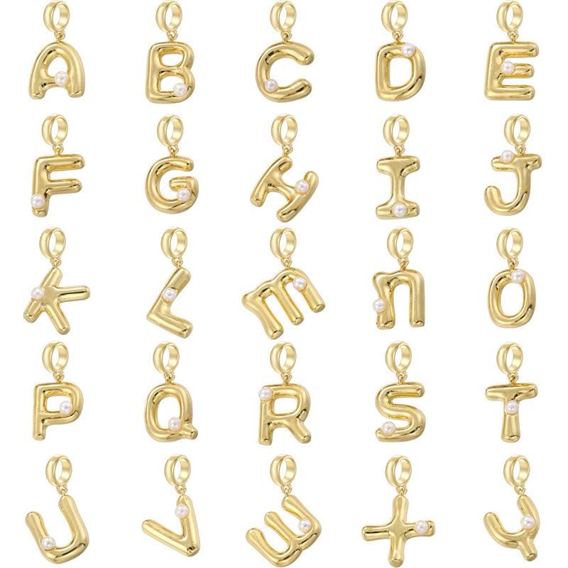 18K Gold Copper Letter Pendant English Letter Pendant with Pearl for DIY Necklace Making