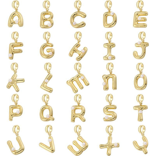 18K Gold Copper Letter Pendant English Letter Pendant with Pearl for DIY Necklace Making