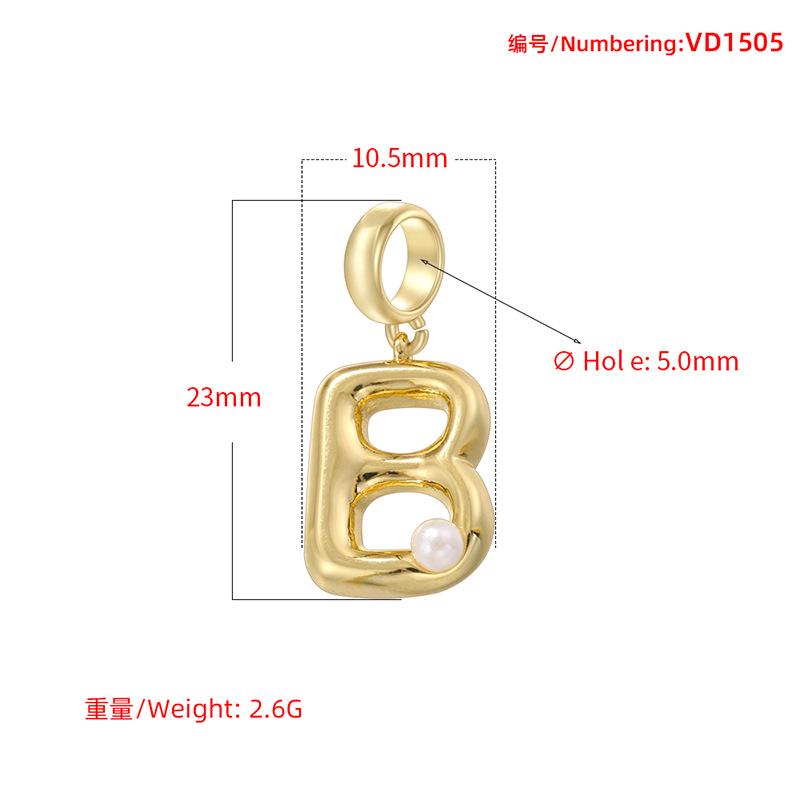 18K Gold Copper Letter Pendant English Letter Pendant with Pearl for DIY Necklace Making