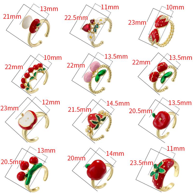 Enamel Cherry Shape Rings Opening Size Strawberry Rings Enamel Apple  DIY Gifts for her