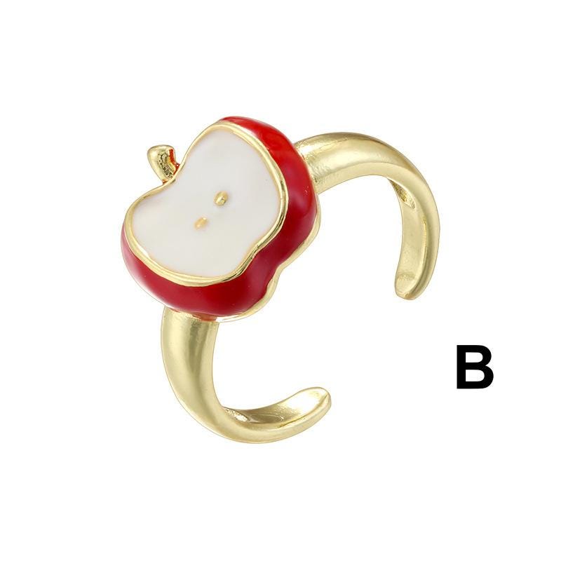 Enamel Cherry Shape Rings Opening Size Strawberry Rings Enamel Apple  DIY Gifts for her