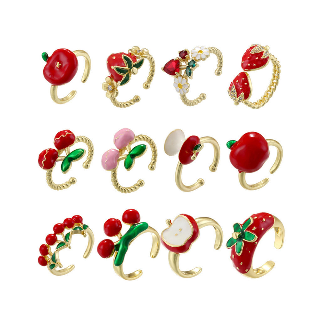 Enamel Cherry Shape Rings Opening Size Strawberry Rings Enamel Apple  DIY Gifts for her