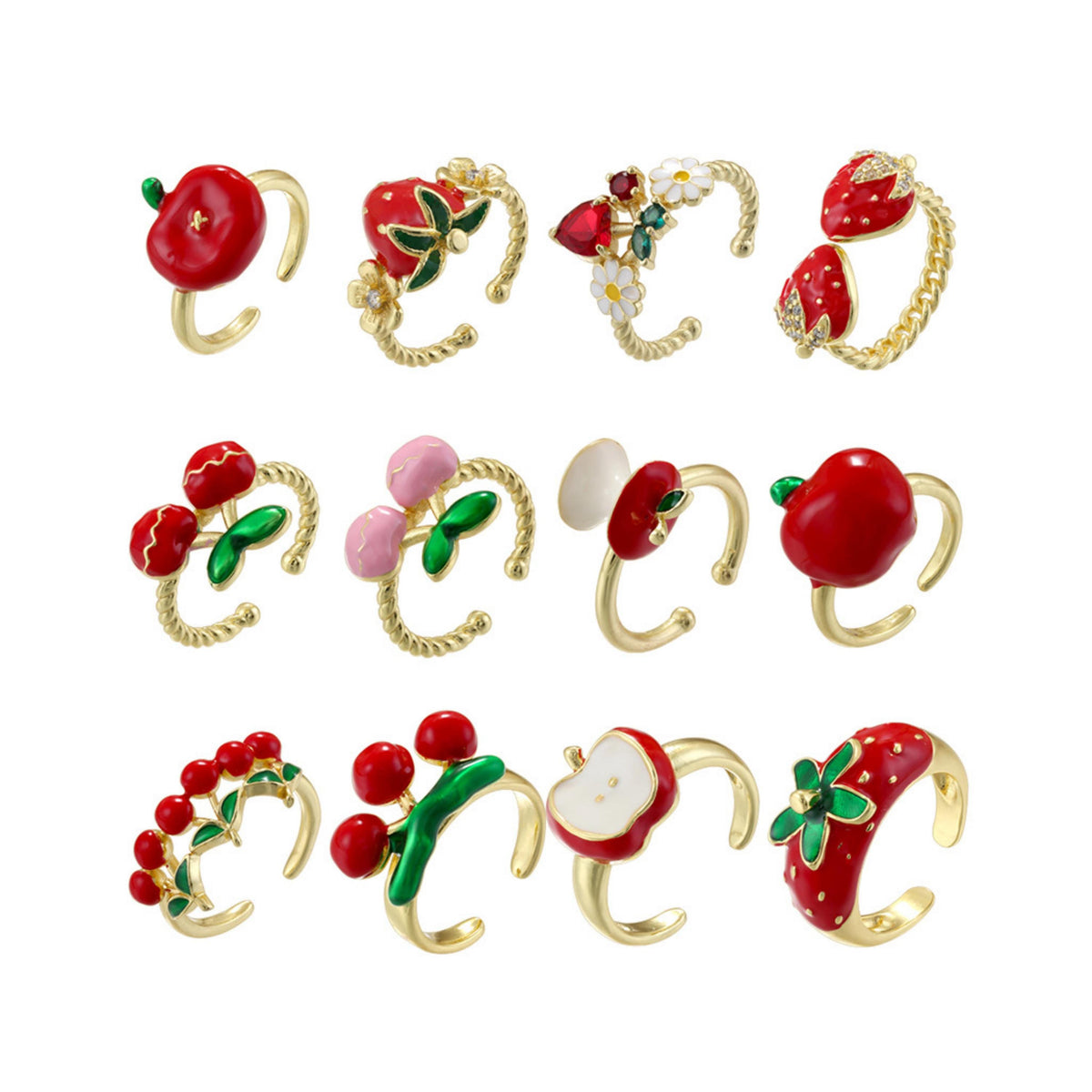 Enamel Cherry Shape Rings Opening Size Strawberry Rings Enamel Apple  DIY Gifts for her