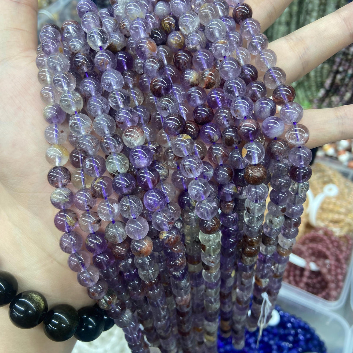 Natural Purple Phontom Quartz Beads 4mm 8mm Gemstone Round Purple Phantom Beads Lace Bead 15.5 Inch Strand AAA