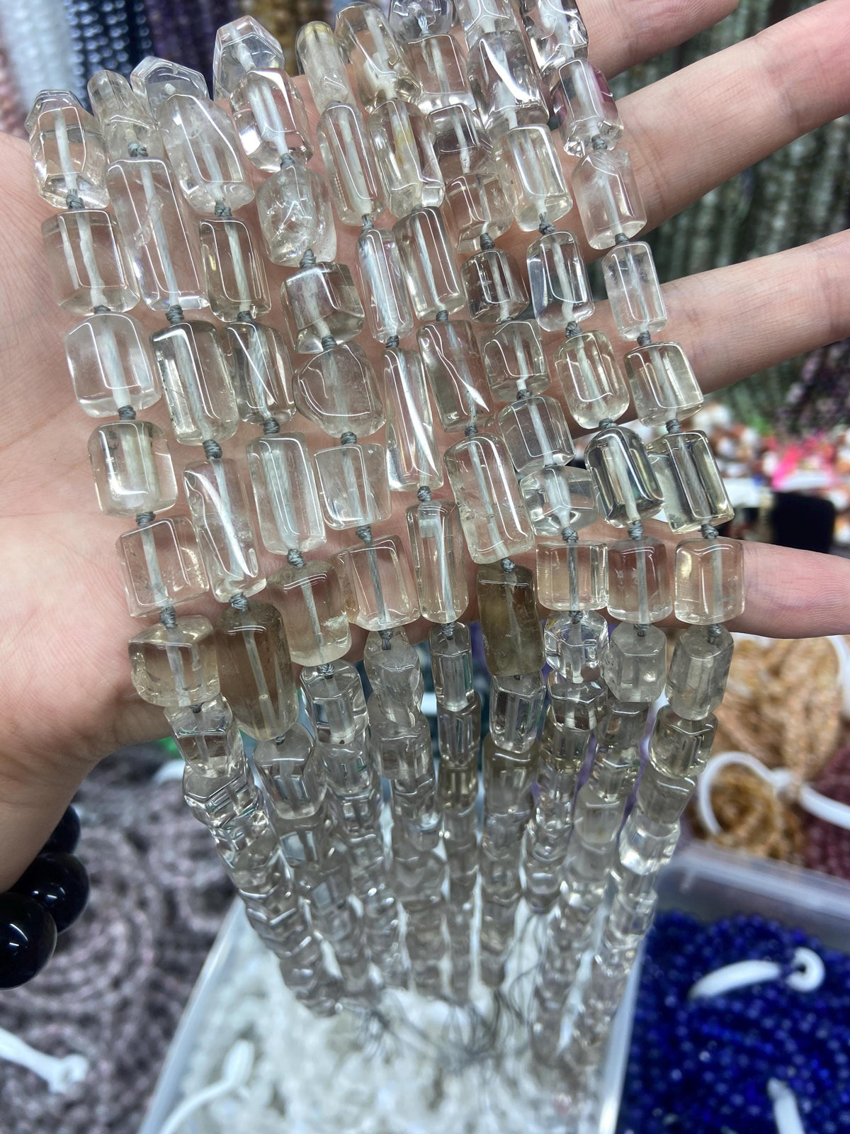 Natural Raw Rough Clear Cyrstal Beads Rock Clear Quartz Pendant Charm Supplies for Jewelry DIY Black Tourmaline Gemstone Strand 15.5"