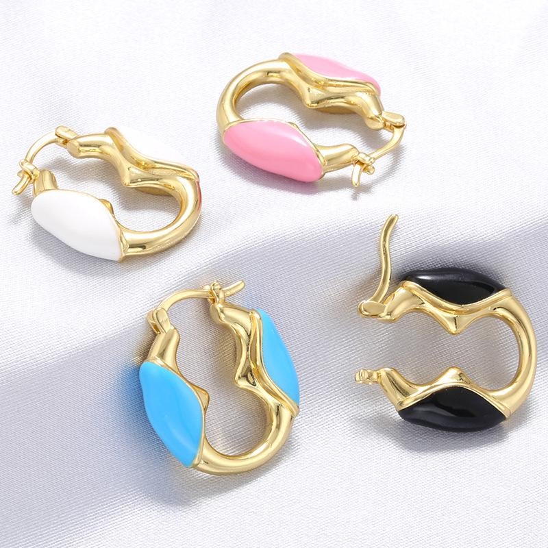 Enamel Hoop Earrings, U Shape Colorful Oil Drip Round Circle, Brass Candy Color Jewelry