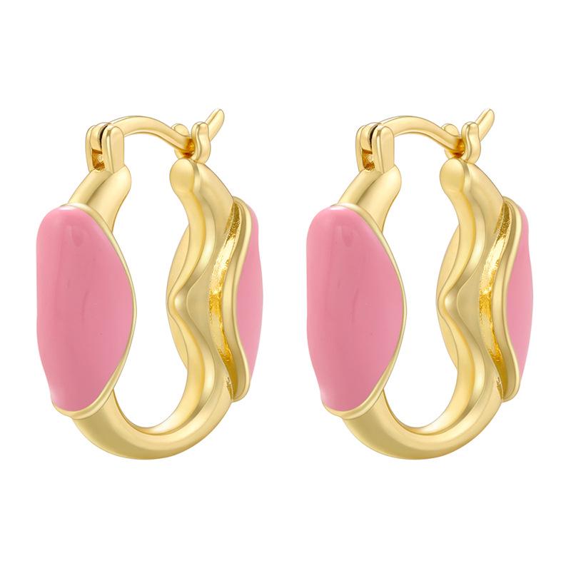 Enamel Hoop Earrings, U Shape Colorful Oil Drip Round Circle, Brass Candy Color Jewelry