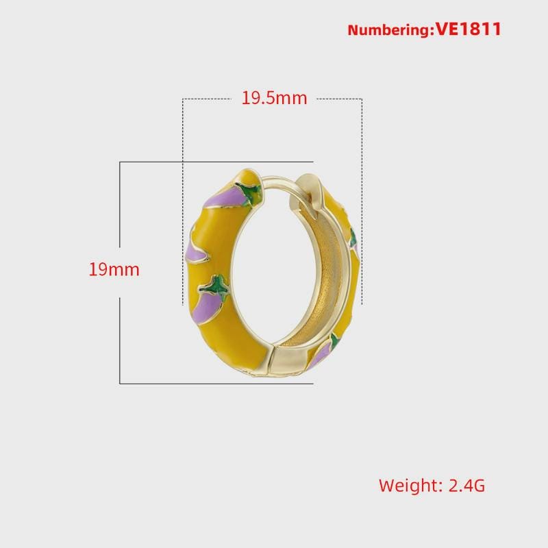 Enamel Hoop Earrings, Colorful Oil Drip Round Chili Ear Clips, Brass Candy Color Jewelry 1 Pair