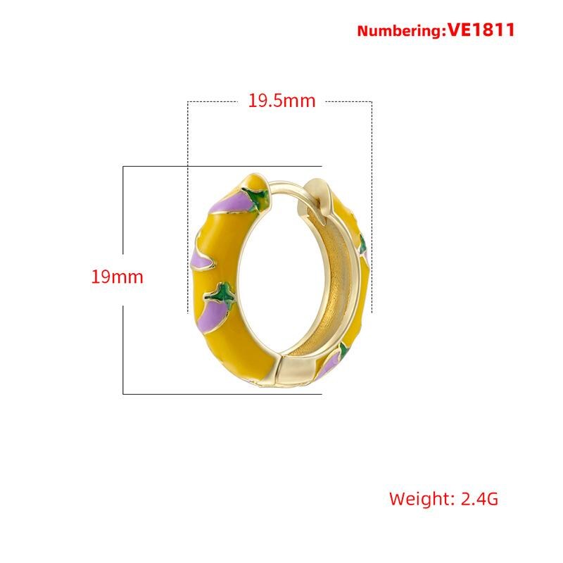 Enamel Hoop Earrings, Colorful Oil Drip Round Chili Ear Clips, Brass Candy Color Jewelry 1 Pair