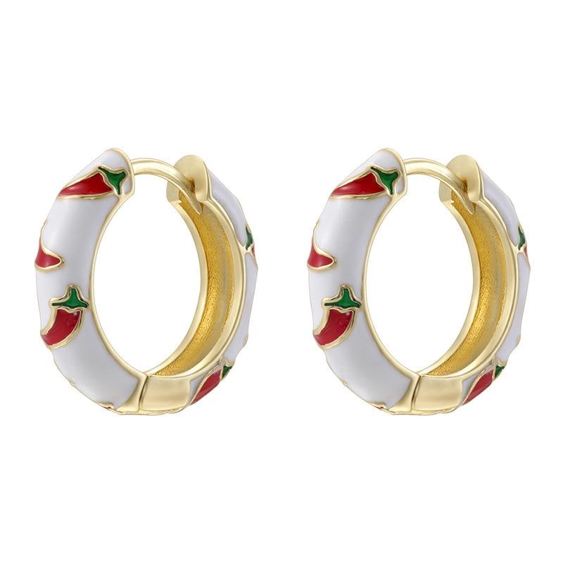 Enamel Hoop Earrings, Colorful Oil Drip Round Chili Ear Clips, Brass Candy Color Jewelry 1 Pair