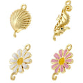 Enamel Flower Seahorse Shell 2 hole Pendant Charm Enamel Pendant, Brass DIY Jewelry Making