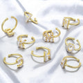 Opening Size Brass 26 Copper Letter English Rings with Pearl Adjustable Size, DIY Jewelry Handmade Accessories DIY Gifts for Women
