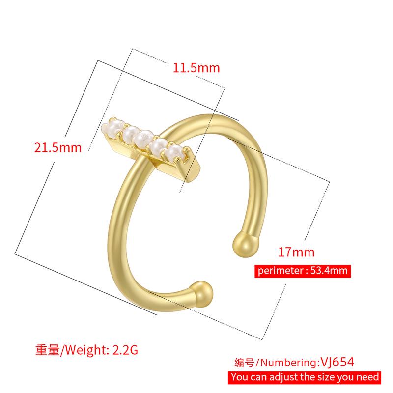 Opening Size Brass 26 Copper Letter English Rings with Pearl Adjustable Size, DIY Jewelry Handmade Accessories DIY Gifts for Women