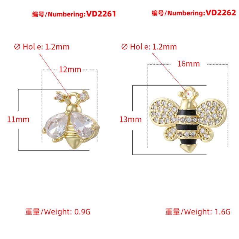 Brass Copper Zircon Bee Pendant DIY Gifts for Women Insect Charm Jewelry