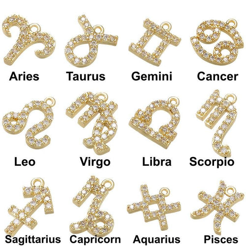 12 Zodiac Sign Copper Brass Pendnts, Gold Plated for DIY Necklace Earrings Making