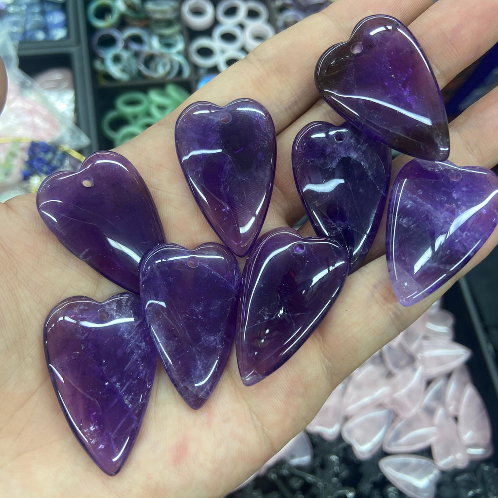 Natural Crystal Pendant Amethsy Rose Quartz Crystal Blue Aventurine Heart Shape Pendant Crystal Pendant Healing 1PC Size Approx 37*24*6mm