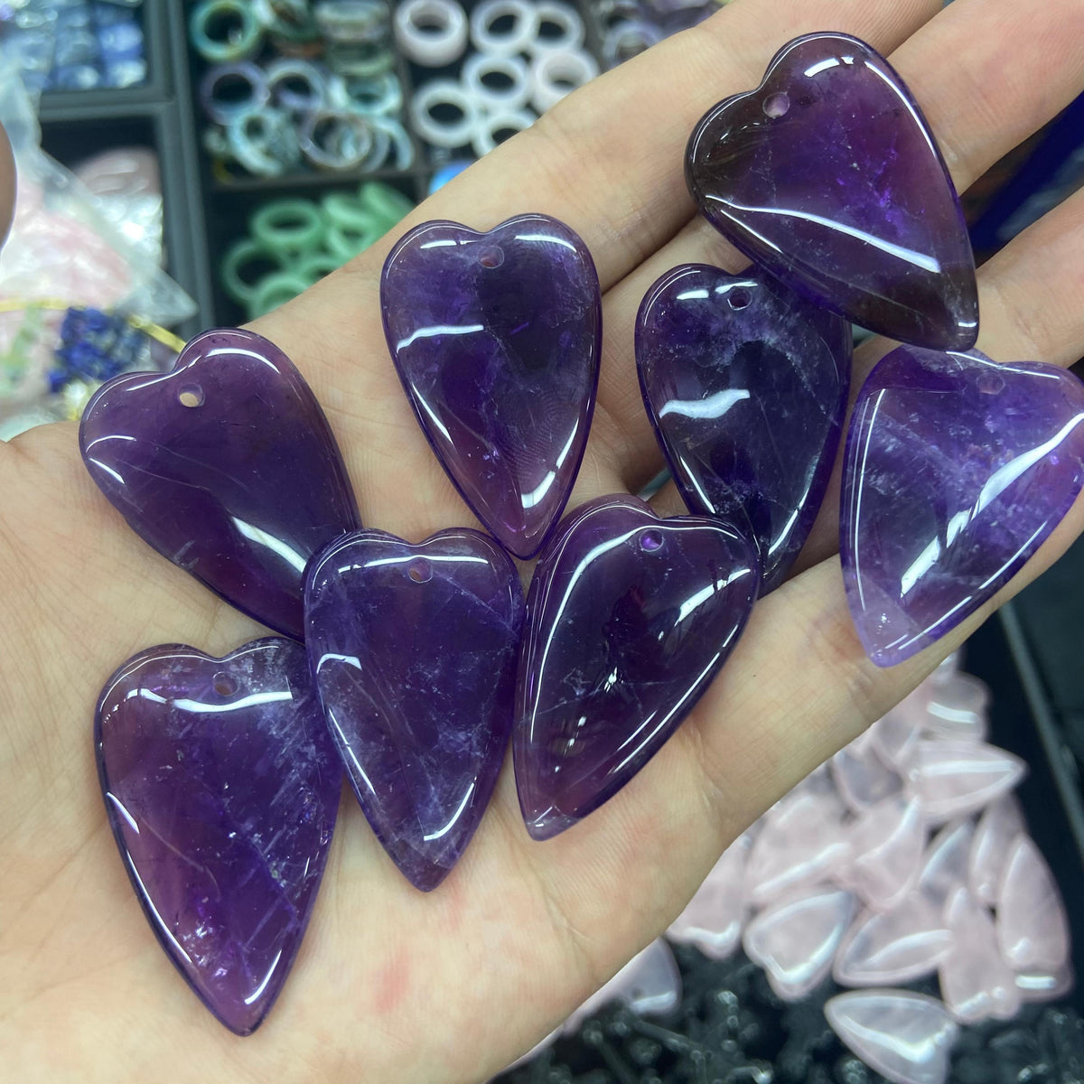 Natural Crystal Pendant Amethsy Rose Quartz Crystal Blue Aventurine Heart Shape Pendant Crystal Pendant Healing 1PC Size Approx 37*24*6mm