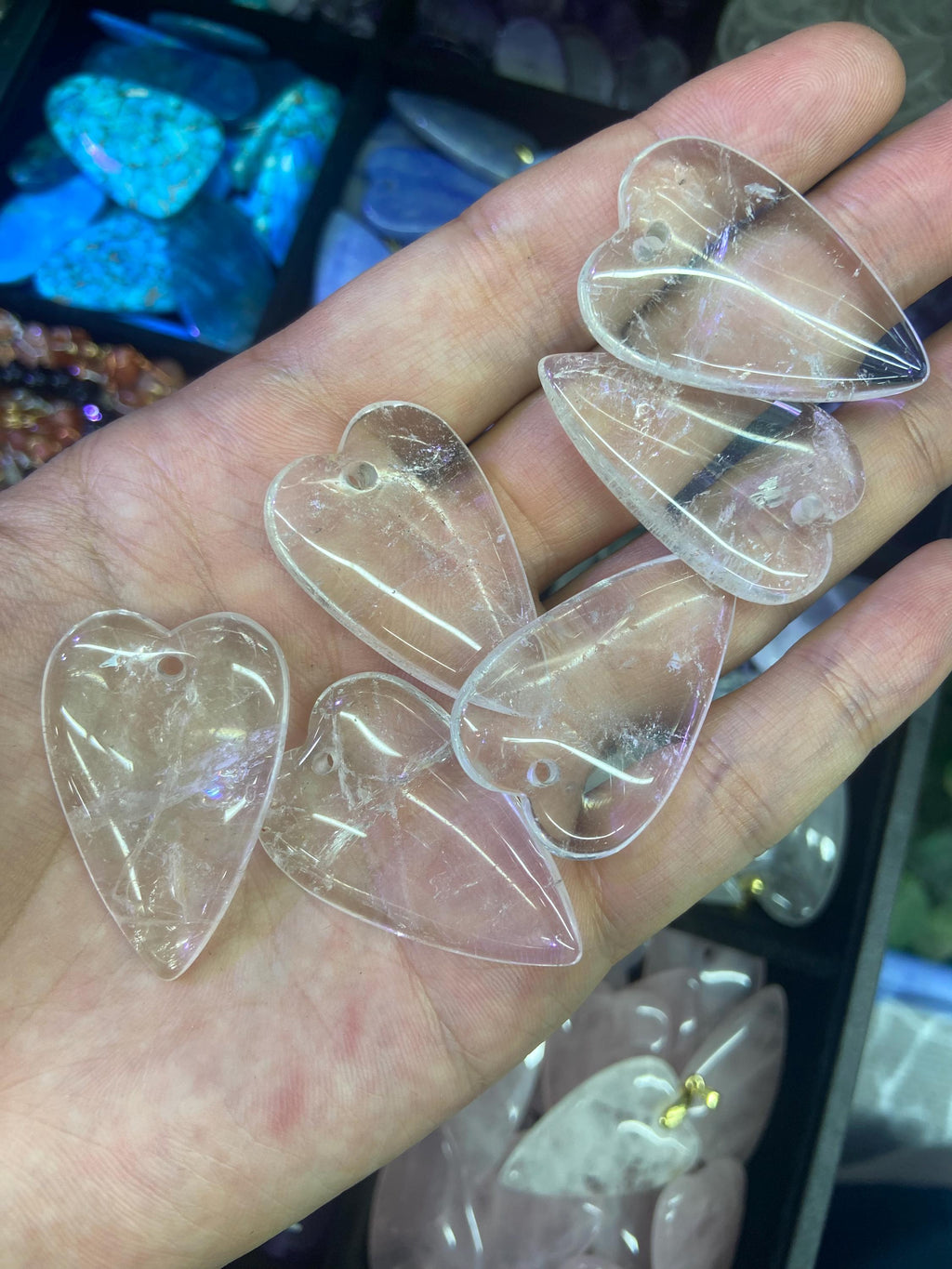 Natural Crystal Pendant Amethsy Rose Quartz Crystal Blue Aventurine Heart Shape Pendant Crystal Pendant Healing 1PC Size Approx 37*24*6mm