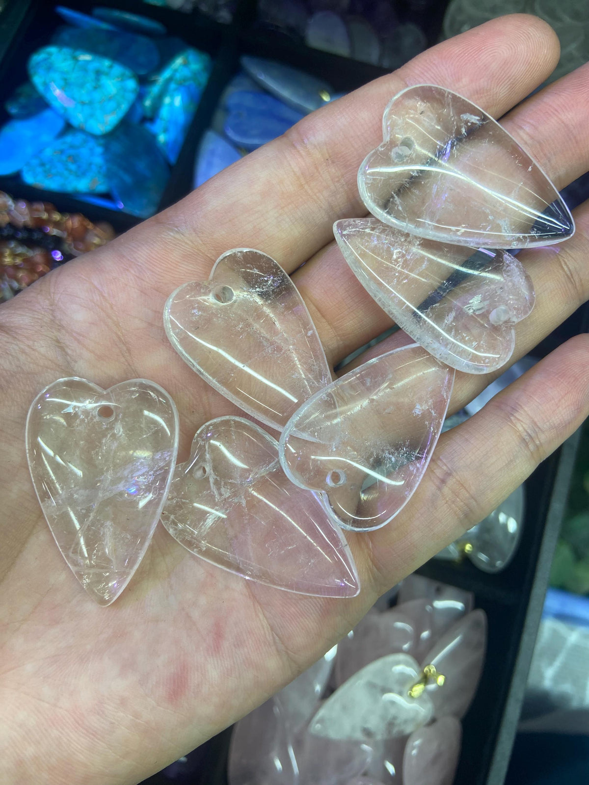 Natural Crystal Pendant Amethsy Rose Quartz Crystal Blue Aventurine Heart Shape Pendant Crystal Pendant Healing 1PC Size Approx 37*24*6mm