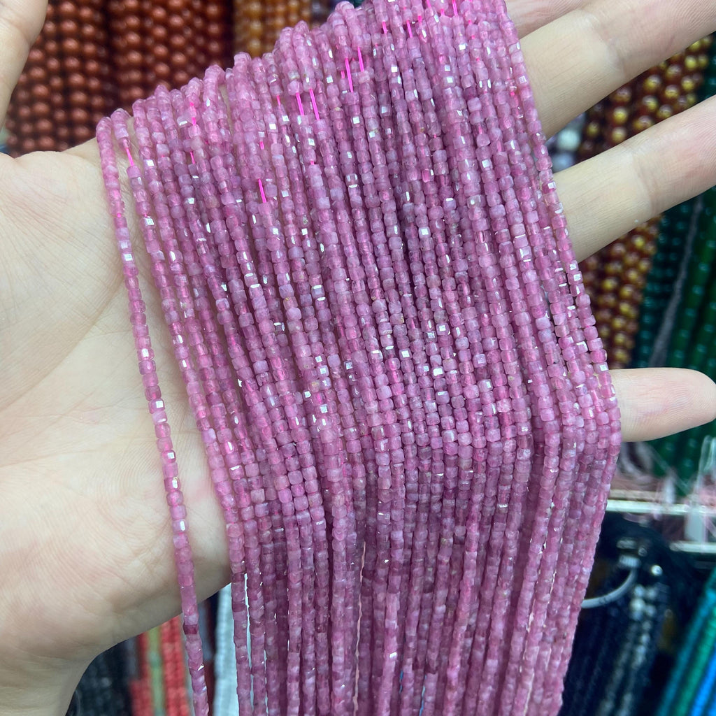 Natura Red Tourmaline Beads Micro Faceted Cube Bead 2.5mm Tourmaline Gemstones Loose Bead for Jewelry Making 15.5 Inch Strand AAA