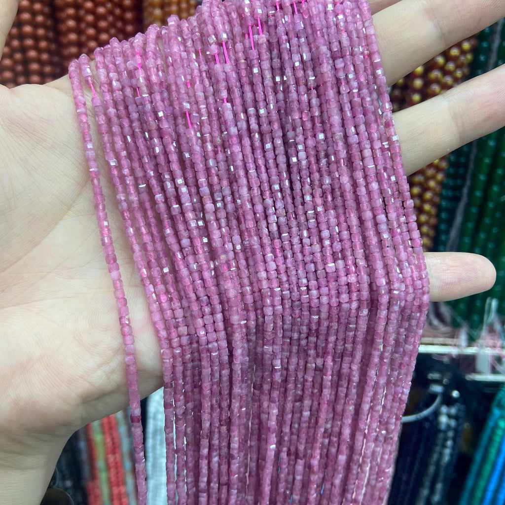 Natura Red Tourmaline Beads Micro Faceted Cube Bead 2.5mm Tourmaline Gemstones Loose Bead for Jewelry Making 15.5 Inch Strand AAA