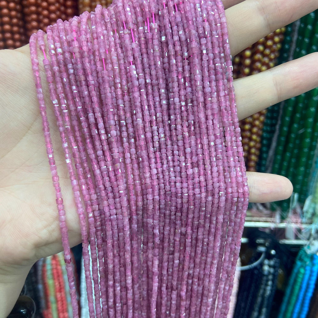Natura Red Tourmaline Beads Micro Faceted Cube Bead 2.5mm Tourmaline Gemstones Loose Bead for Jewelry Making 15.5 Inch Strand AAA