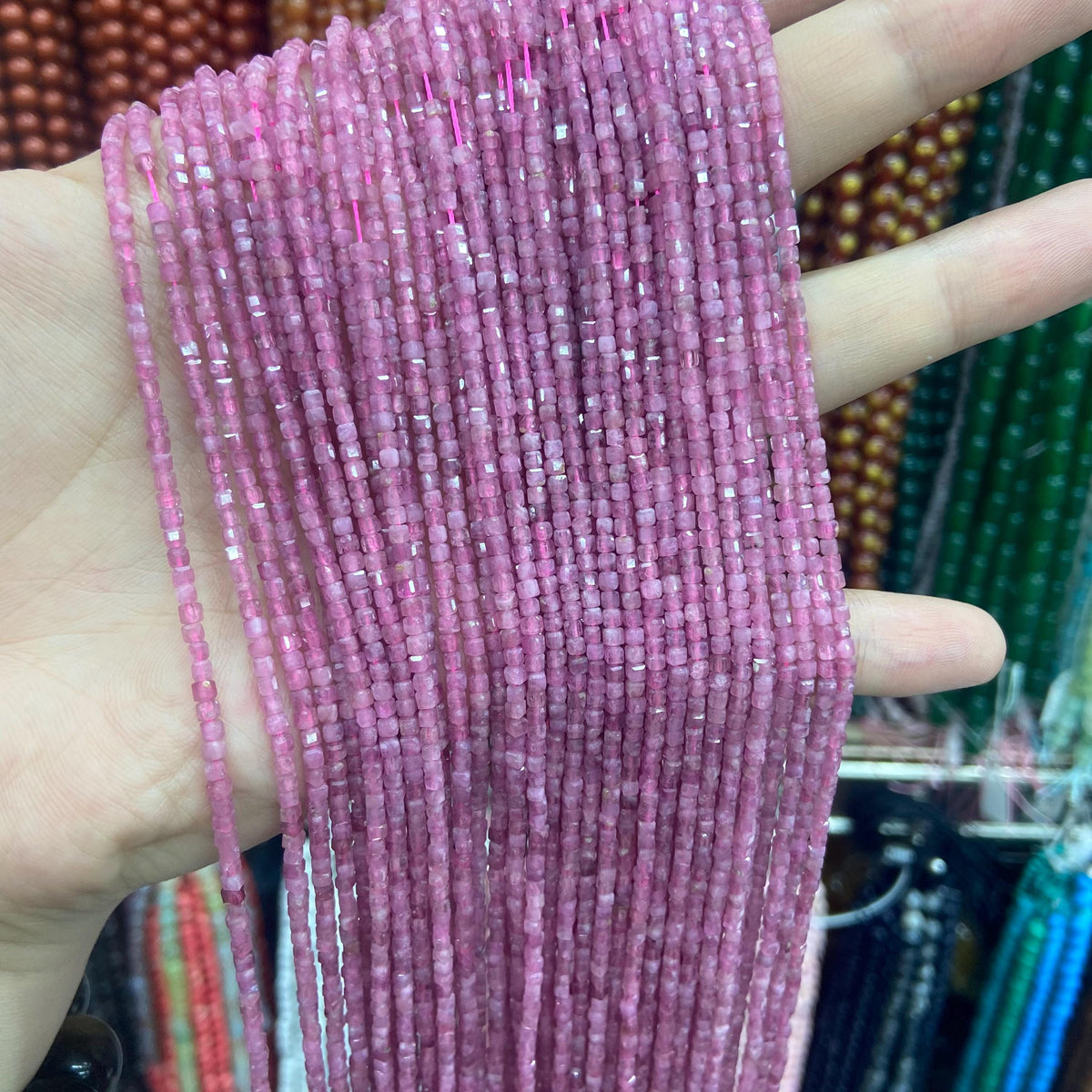 Natura Red Tourmaline Beads Micro Faceted Cube Bead 2.5mm Tourmaline Gemstones Loose Bead for Jewelry Making 15.5 Inch Strand AAA