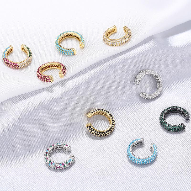 Colorful Zircon Micro Paved Cuff Earring, 18K Gold Plated Cartilage Ear Cuff Non Pierced Ear Jewelry for women Size Approx 15*15mm 1PC