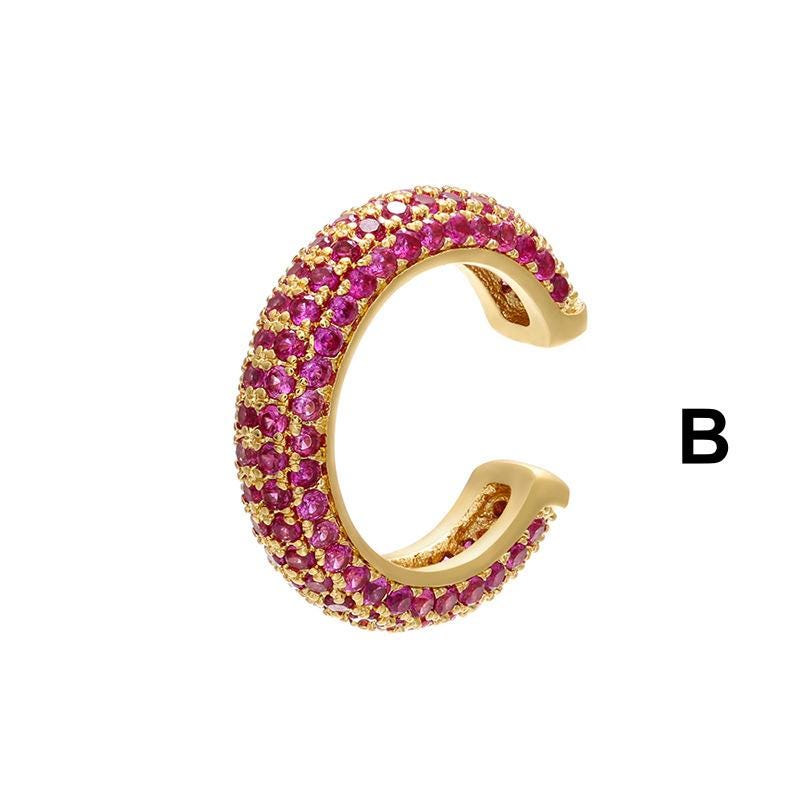 Colorful Zircon Micro Paved Cuff Earring, 18K Gold Plated Cartilage Ear Cuff Non Pierced Ear Jewelry for women Size Approx 15*15mm 1PC