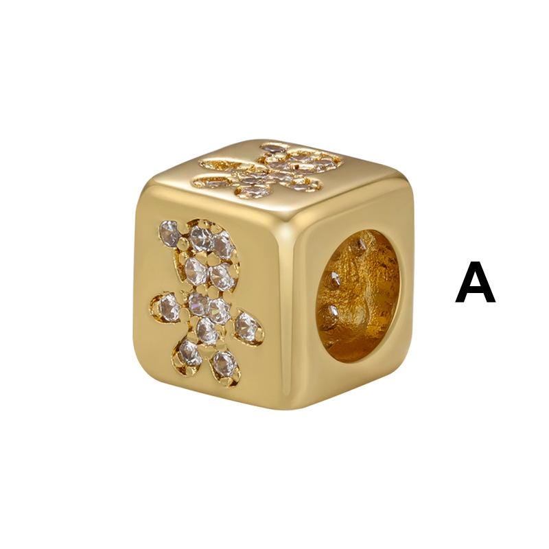 18K Gold Plated Cube Beads 7.5mm Square Spacer Beads with 4.5mm Hole,Boy Girl Star Jewelry for women