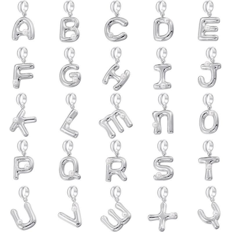 18K Gold Copper Letter Pendant English Letter Pendant with Pearl for DIY Necklace Making
