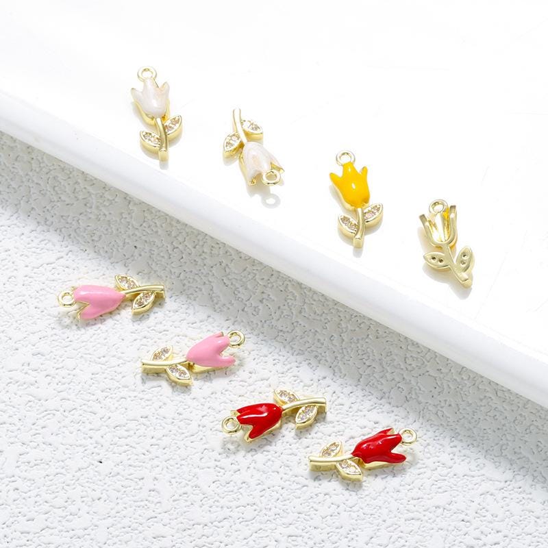 Colorful Enamel Tulip Flower Pendant, Floral Charm for DIY Bracelet Necklace Jewelry Making Supplies