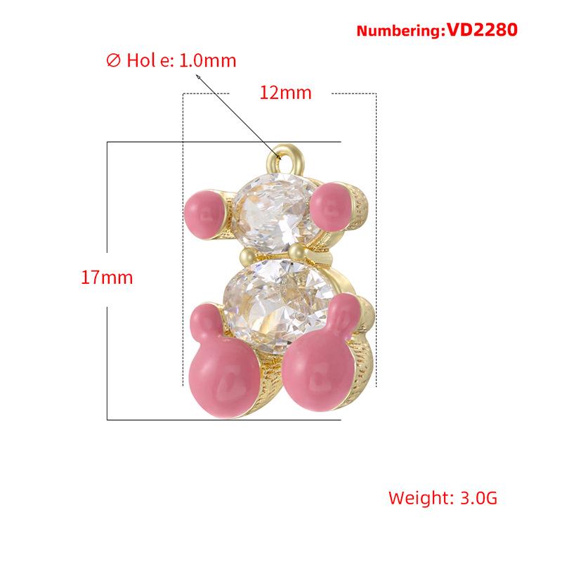 3D Copper Teddy Bear Pendant Color Enamel Bear Charm with Cubic Zircon for DIY Bracelet Necklace Jewelry Making