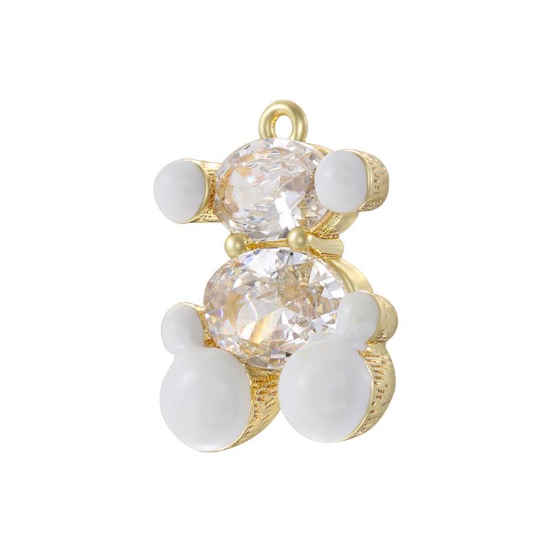 3D Copper Teddy Bear Pendant Color Enamel Bear Charm with Cubic Zircon for DIY Bracelet Necklace Jewelry Making