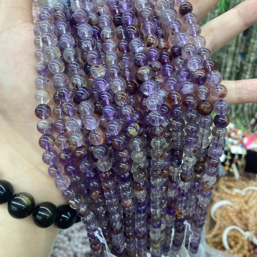 Natural Purple Phontom Quartz Beads 4mm 8mm Gemstone Round Purple Phantom Beads Lace Bead 15.5 Inch Strand AAA