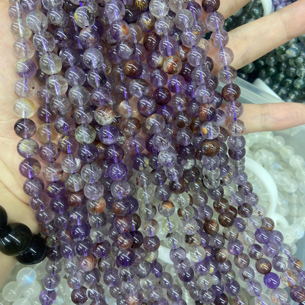 Natural Purple Phontom Quartz Beads 4mm 8mm Gemstone Round Purple Phantom Beads Lace Bead 15.5 Inch Strand AAA