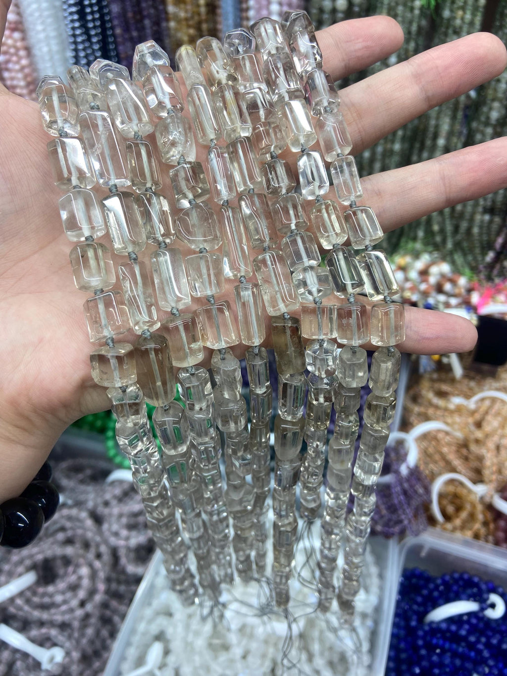 Natural Raw Rough Clear Cyrstal Beads Rock Clear Quartz Pendant Charm Supplies for Jewelry DIY Black Tourmaline Gemstone Strand 15.5"