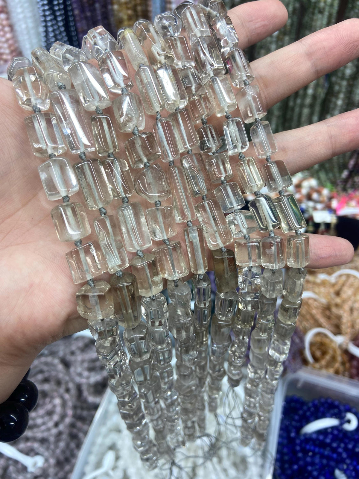 Natural Raw Rough Clear Cyrstal Beads Rock Clear Quartz Pendant Charm Supplies for Jewelry DIY Black Tourmaline Gemstone Strand 15.5"