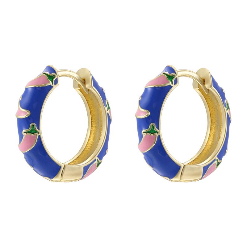 Enamel Hoop Earrings, Colorful Oil Drip Round Chili Ear Clips, Brass Candy Color Jewelry 1 Pair