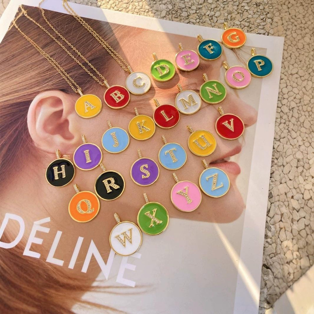 Enamel Letter Round Shape Pendant Colorful English Letter Pendant for DIY Gifts Necklace Making