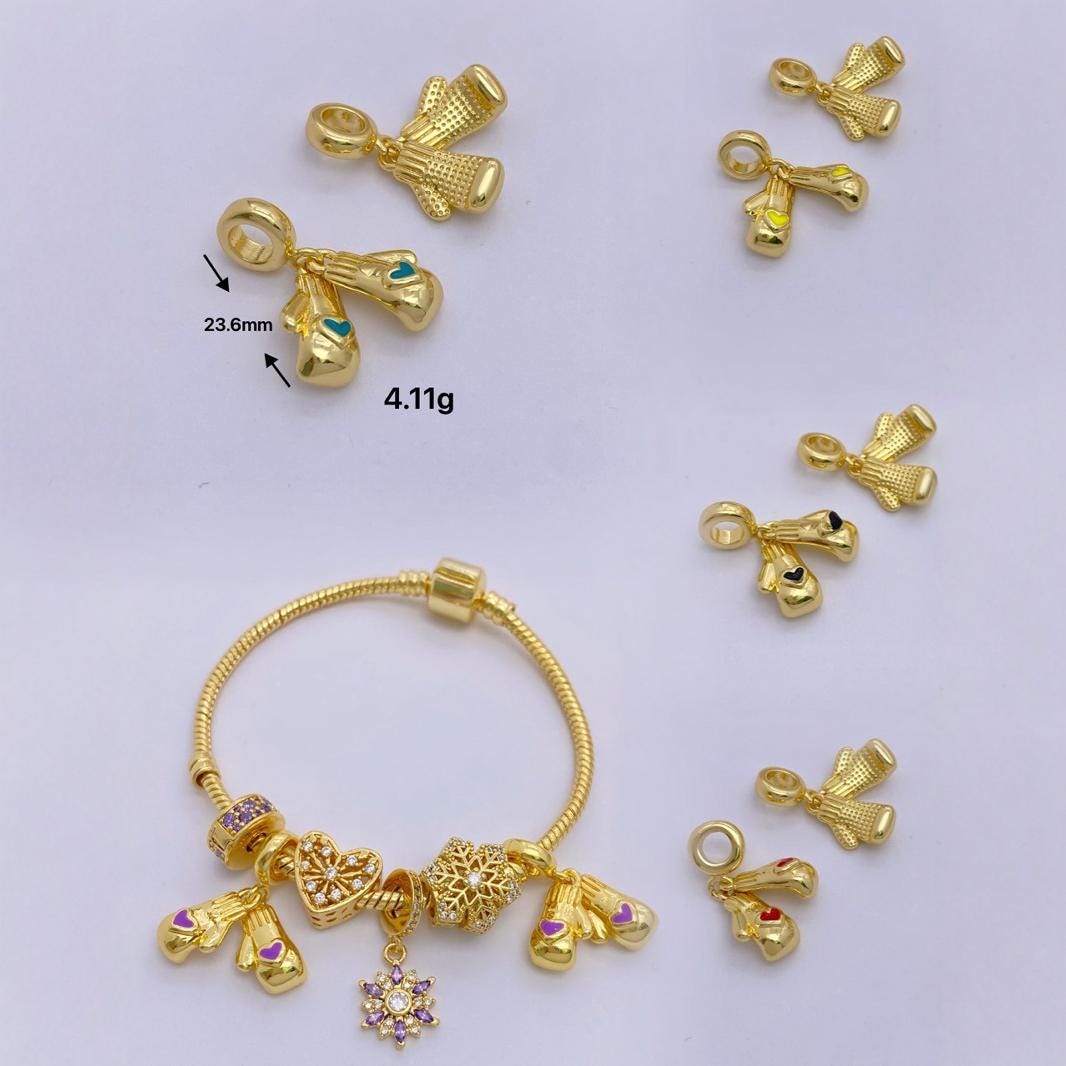 18K Gold Enamel Boxing Glove Pendant Mini Sports Charms for DIY Jewelry Making  (No Chain)