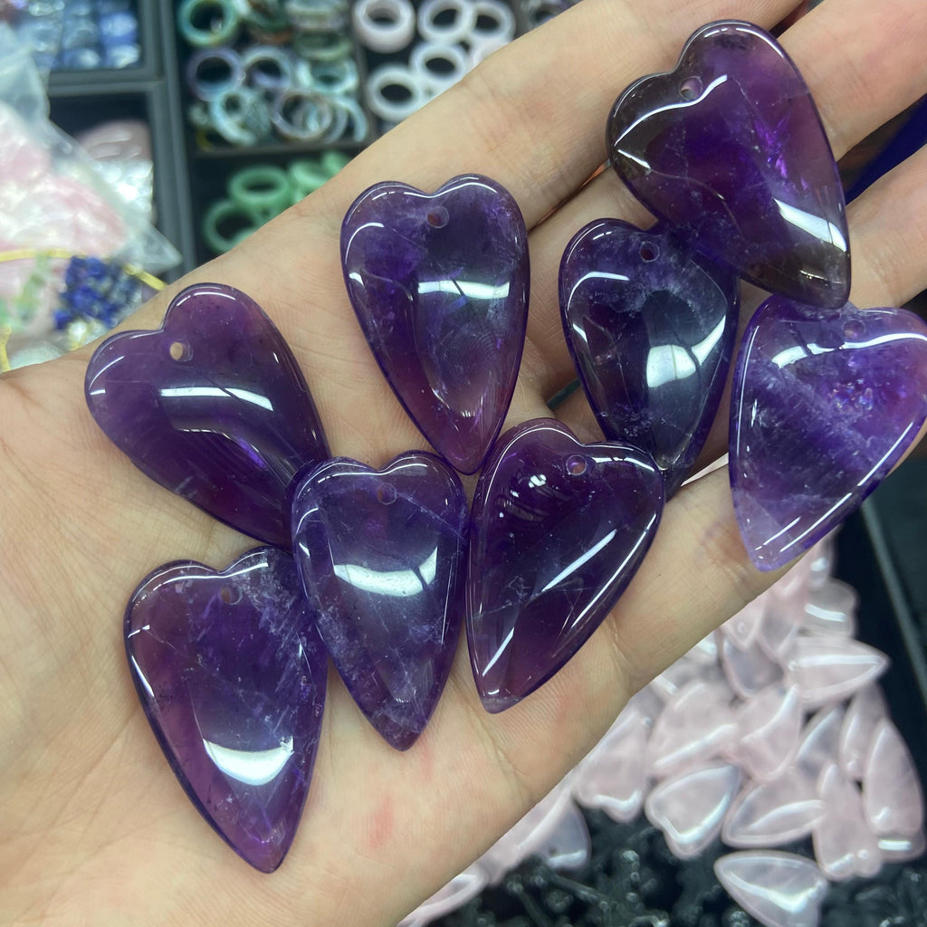 Natural Crystal Pendant Amethsy Rose Quartz Crystal Blue Aventurine Heart Shape Pendant Crystal Pendant Healing 1PC Size Approx 37*24*6mm