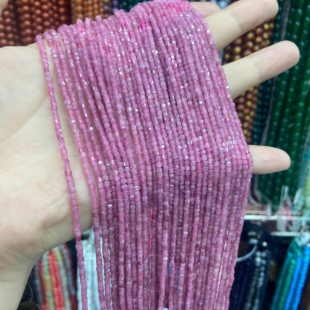 Natura Red Tourmaline Beads Micro Faceted Cube Bead 2.5mm Tourmaline Gemstones Loose Bead for Jewelry Making 15.5 Inch Strand AAA