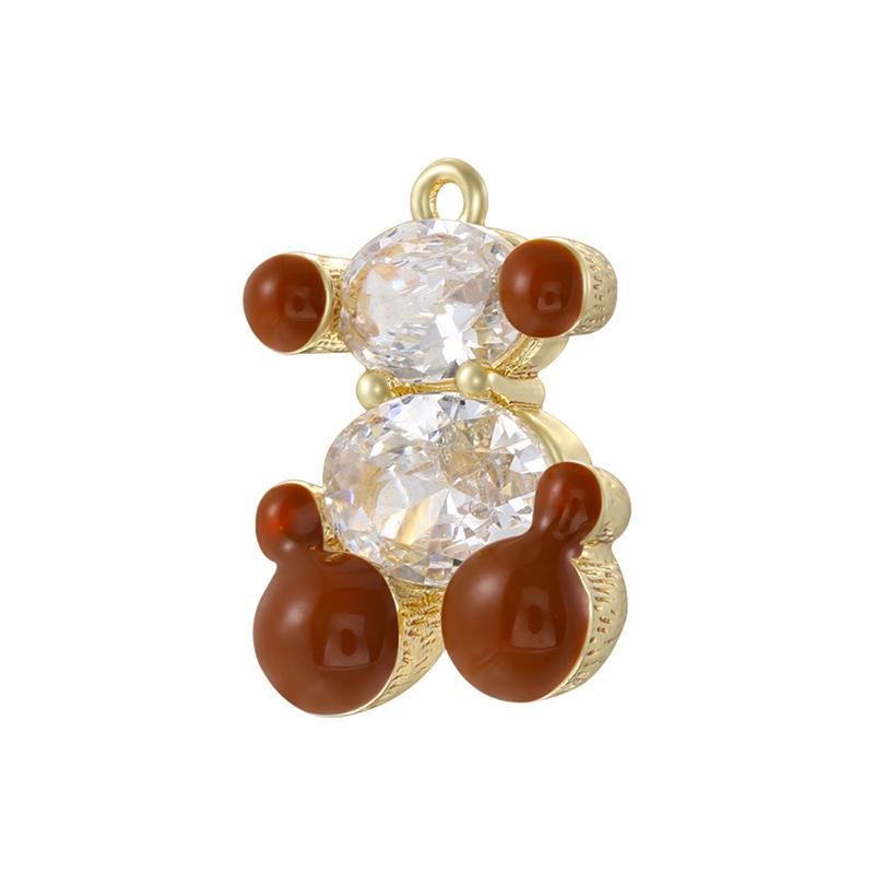 3D Copper Teddy Bear Pendant Color Enamel Bear Charm with Cubic Zircon for DIY Bracelet Necklace Jewelry Making