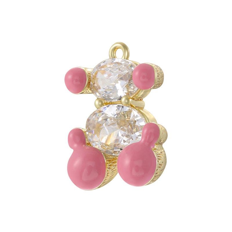 3D Copper Teddy Bear Pendant Color Enamel Bear Charm with Cubic Zircon for DIY Bracelet Necklace Jewelry Making