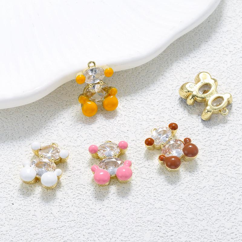 3D Copper Teddy Bear Pendant Color Enamel Bear Charm with Cubic Zircon for DIY Bracelet Necklace Jewelry Making