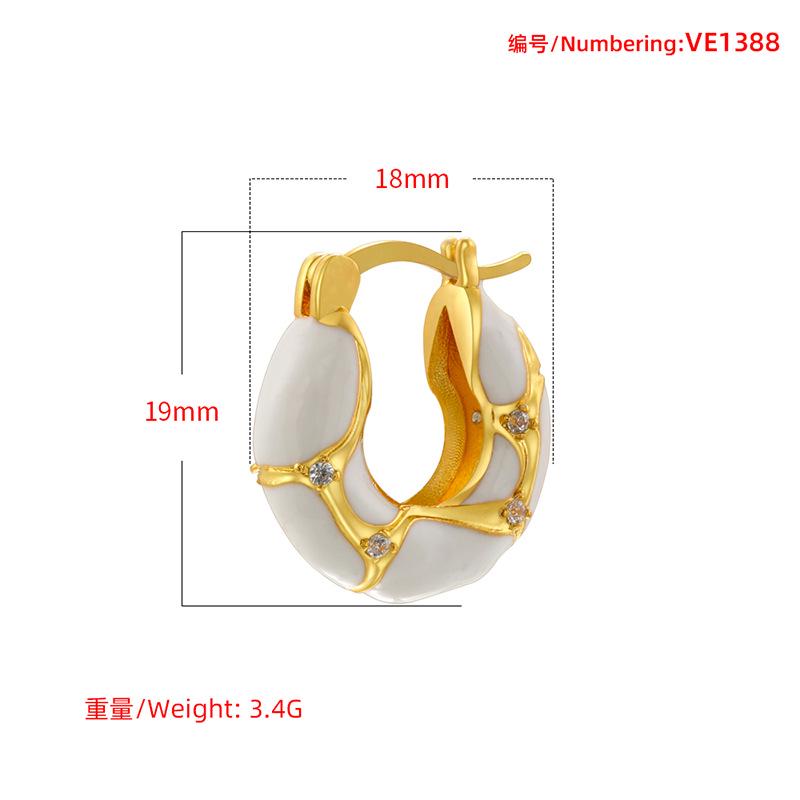 Enamel Hoop Earrings, Irregular Shape with Zircon Colorful Oil Drip Round Circle, Brass Candy Color Jewelry 1 Pair