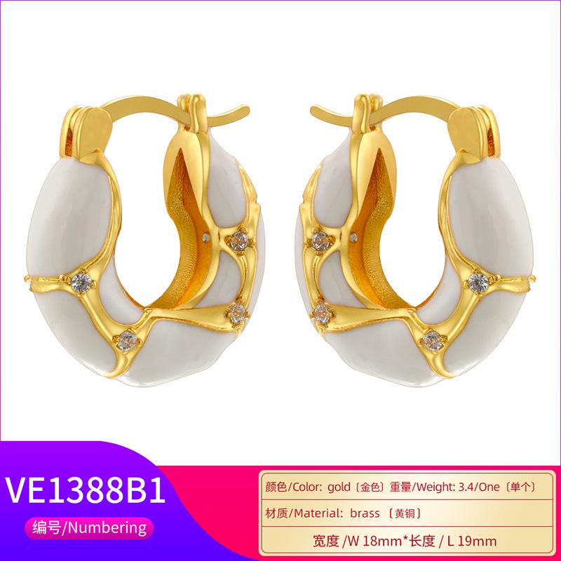 Enamel Hoop Earrings, Irregular Shape with Zircon Colorful Oil Drip Round Circle, Brass Candy Color Jewelry 1 Pair