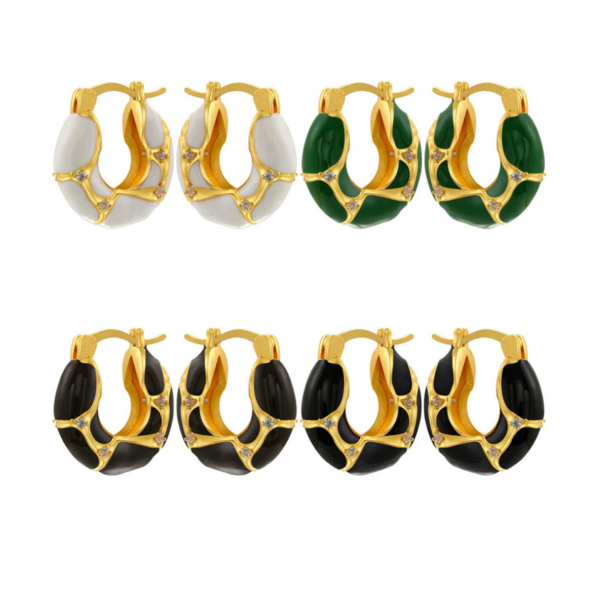 Enamel Hoop Earrings, Irregular Shape with Zircon Colorful Oil Drip Round Circle, Brass Candy Color Jewelry 1 Pair